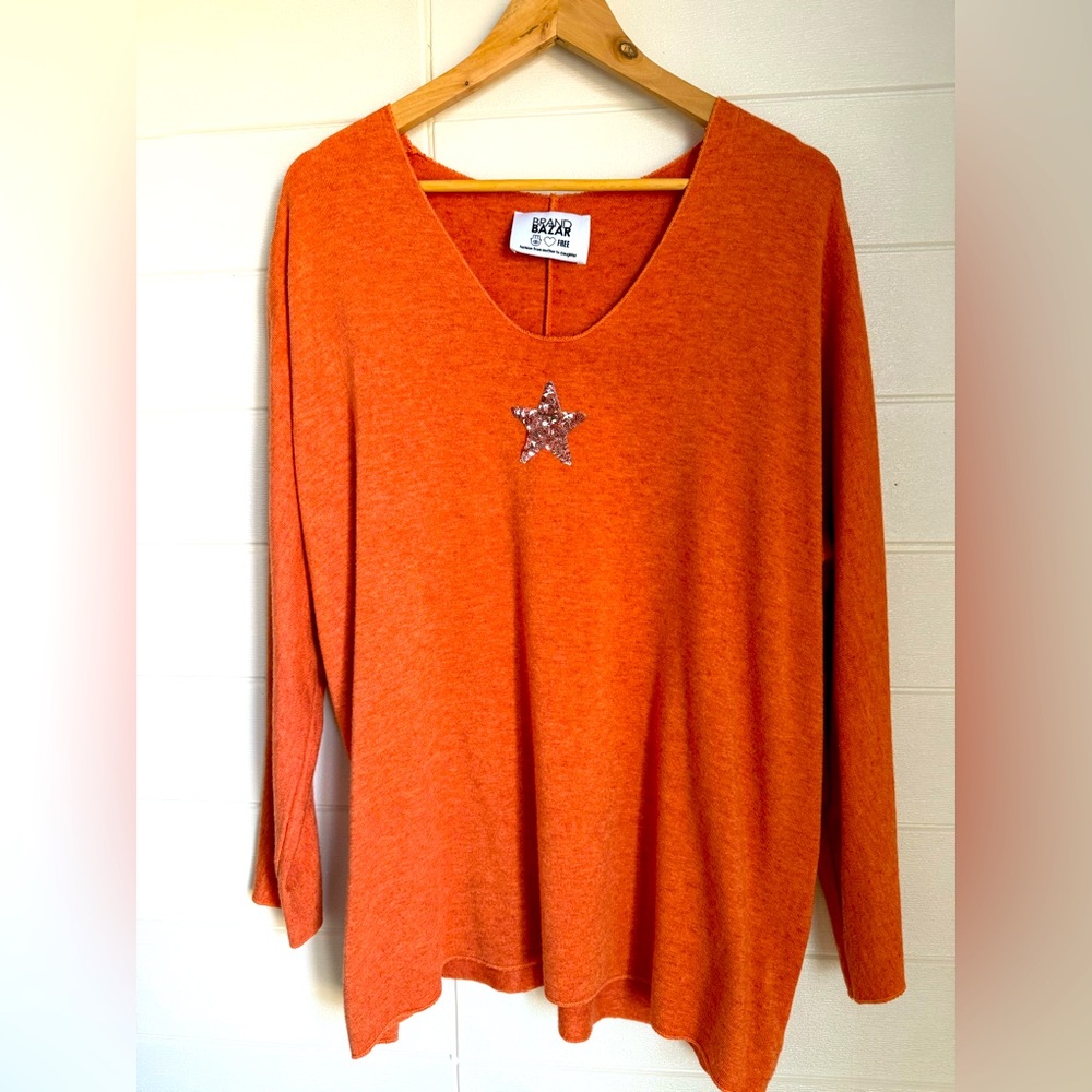 SEQUIN STAR Boutique Brand Bazar Scoop Neck Long Sleeve Sweater. Made in Italy